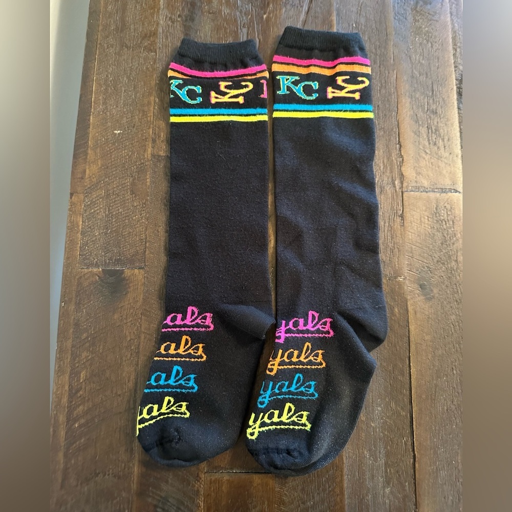 For Bare Feet KC Royals black socks with neon details